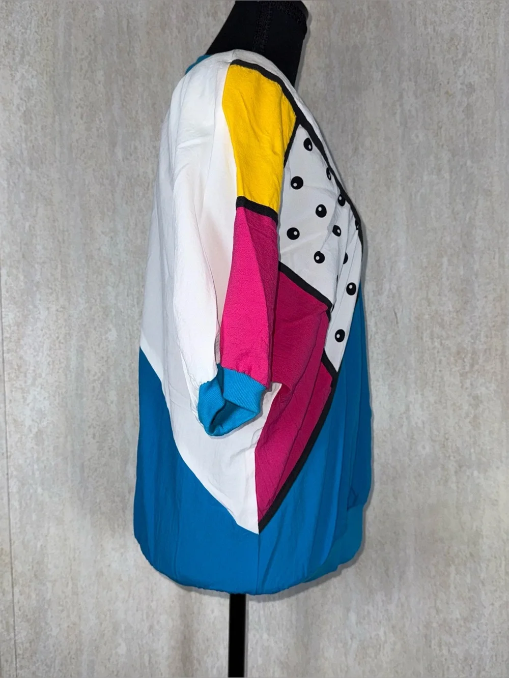 Vintage 80s Geometric Colorblock Pullover Top Multicolor Retro Women XL USA Made - Picture 3 of 7